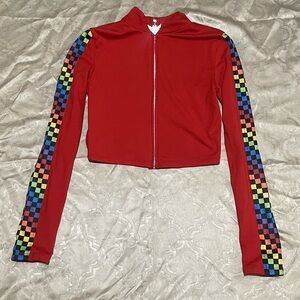 Unk Red Jacket with Colorful Checkered Sleeves